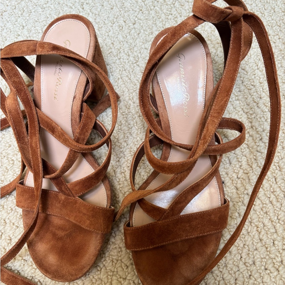 Gianvito Rossi Tan Suede Lace-Up Sandals